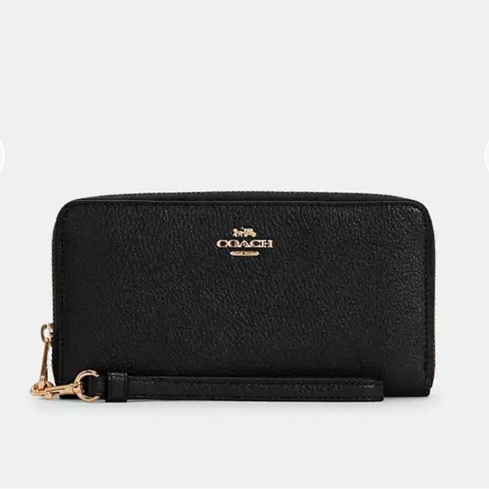 Coach Black Leather Wallet with Gold Accents